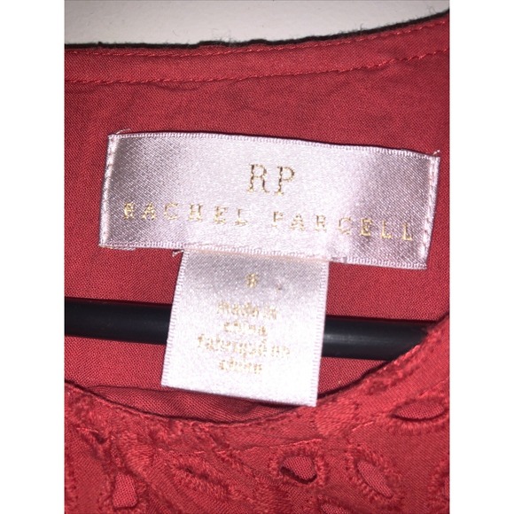 Rachel Parcell Red Eyelet Ruffle Blouse Short SleevedTop Size Small - Picture 2 of 11